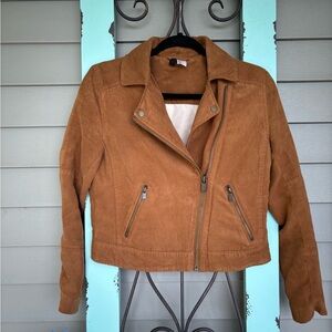 Caramel brown fake suede biker jacket